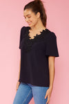 Top With Crotchet Contrast Black