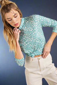 Mock Neck Floral Top - Sage