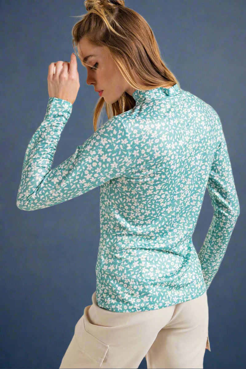 Mock Neck Floral Top - Sage