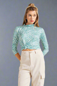Mock Neck Floral Top - Sage