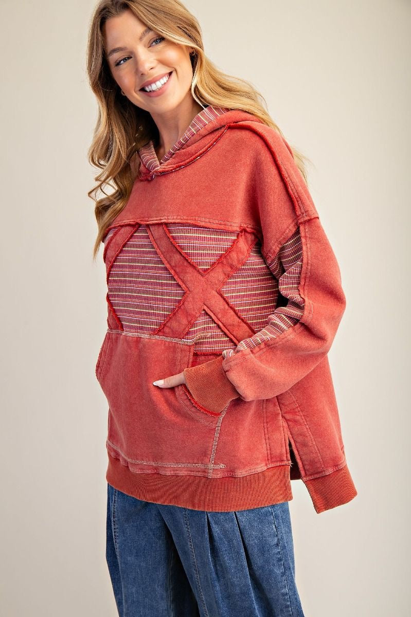 Stripe Mix Hoodie - Red