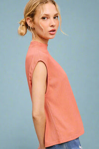 Crinkled Fabric Sleeveless Top - Peach