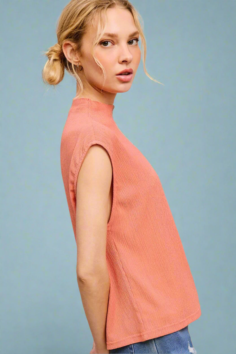 Crinkled Fabric Sleeveless Top - Peach