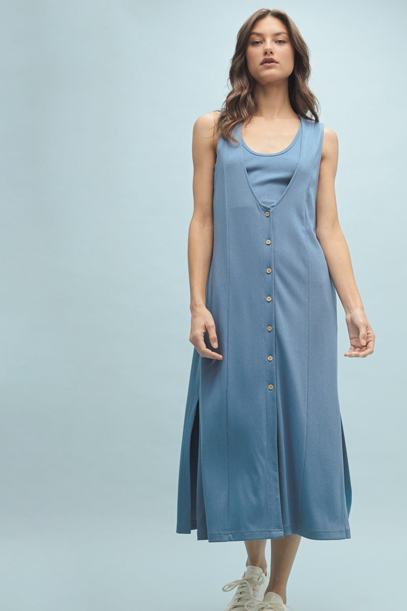 Two Piece Button Down Dress - Blue