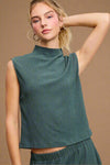 Crinkled Fabric Sleeveless Top - Teal