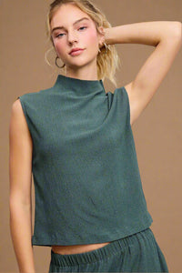 Crinkled Fabric Sleeveless Top - Teal