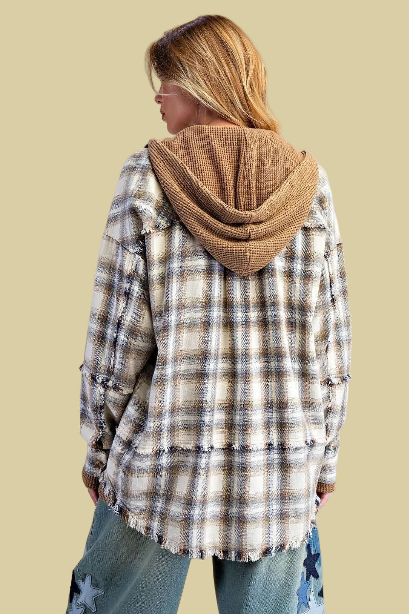 Plaid Button Down Shacket - Mocha