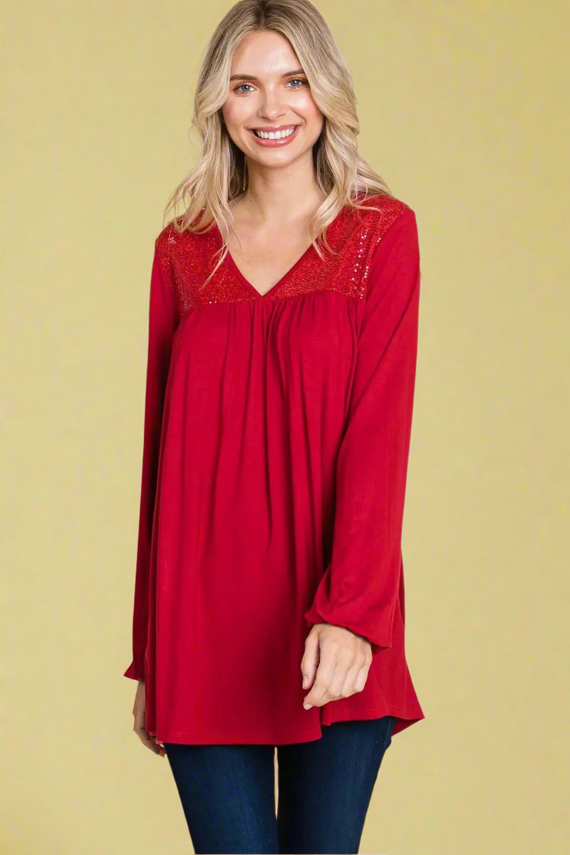 Sequined Easy Fit Tunic Red