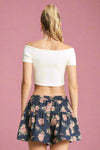 Ruched High Waist Shorts Floral Denim