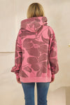 Floral Printed Fleece Hoodie - Pink