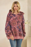 Floral Printed Fleece Hoodie - Mauve