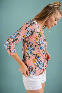 Paisley Floral Henley - Pink