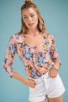 Paisley Floral Henley - Pink