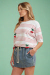 3D Cherry Knit Top White