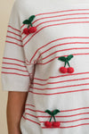 3D Cherry Knit Top White