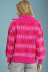 Mixed Jacquard Pullover Sweater - Pink