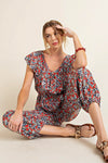 Floral Jumpsuit With Pockets Red