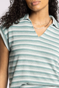 Yori Terry Cloth Striped Top Green