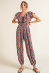 Floral Jumpsuit With Pockets Red