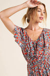 Floral Jumpsuit With Pockets Red
