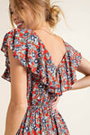 Floral Jumpsuit With Pockets Red