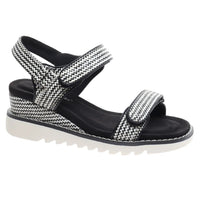 Wedge Raffia Strap Sandal - Black & White