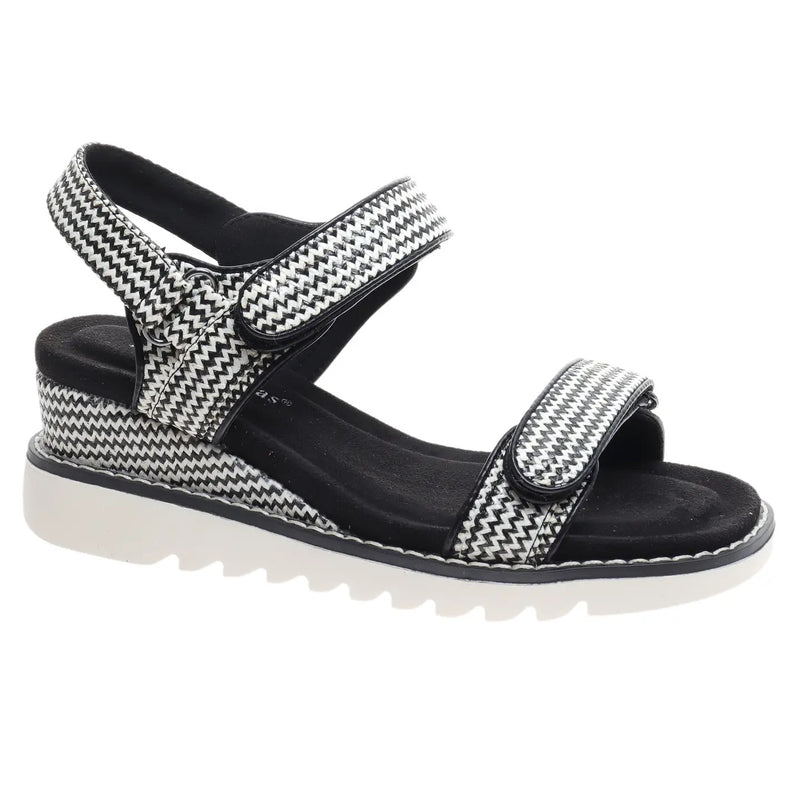 Wedge Raffia Strap Sandal - Black & White