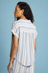 Benny Coastal Striped Button Up Top Blue