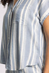 Benny Coastal Striped Button Up Top Blue
