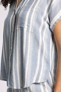 Benny Coastal Striped Button Up Top Blue