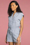 Marina Textured Tie Waist Romper - Blue