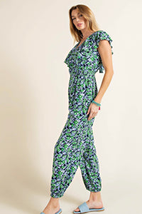 Floral Jumpsuit With Pockets Green