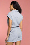 Marina Textured Tie Waist Romper - Blue