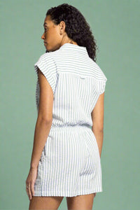 Marina Textured Tie Waist Romper - Green