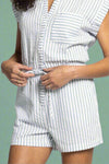 Marina Textured Tie Waist Romper - Green