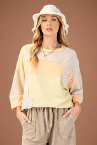 Oversized Flower Stitch Top Multi