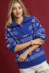 Mixed Jacquard Pullover Sweater - Ocean