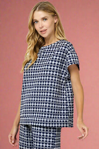 Geometric Boxy Top - Navy
