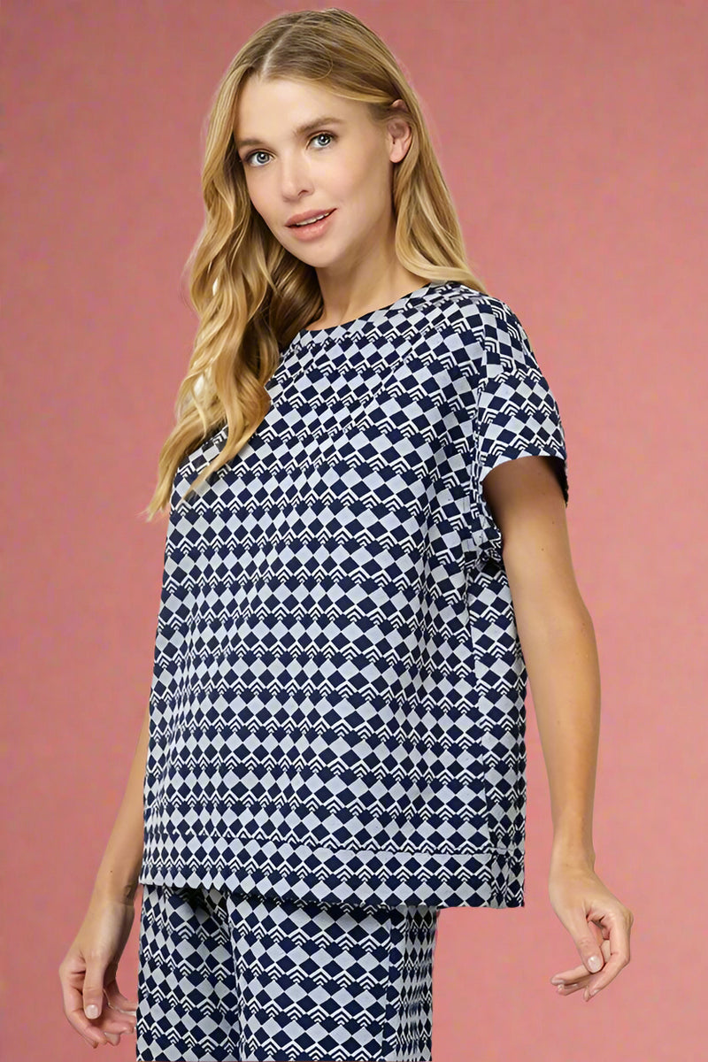 Geometric Boxy Top - Navy