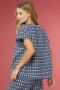 Geometric Boxy Top - Navy