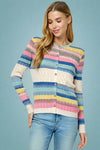 Multi Color Stripe Cardigan Blue