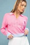 Cropped Collar Sweater - Pink