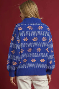 Mixed Jacquard Pullover Sweater - Ocean