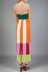 Multicolored striped dress with thin straps on a white background