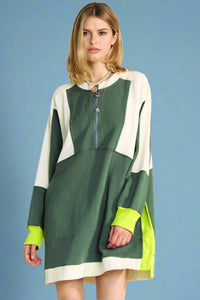 Racer Zip Front Dress Green