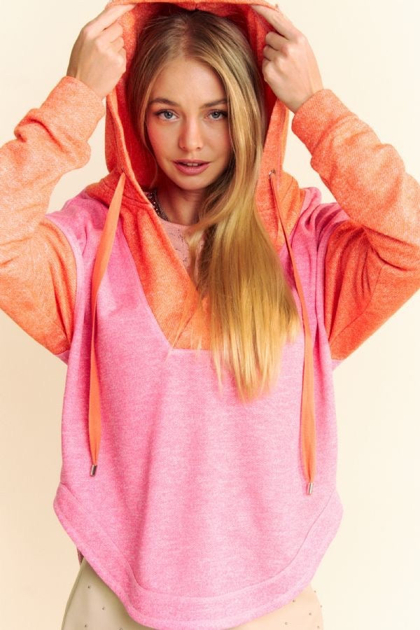 Neon Color Block Hoodie Pink