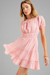 Crinkle Puff Sleeve Dress - Pink