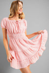 Crinkle Puff Sleeve Dress - Pink