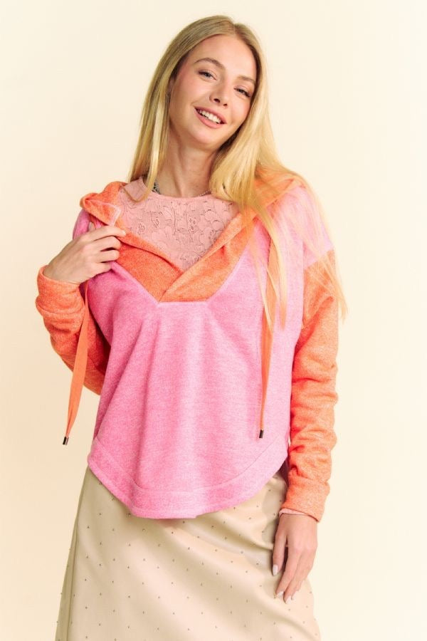 Neon Color Block Hoodie Pink