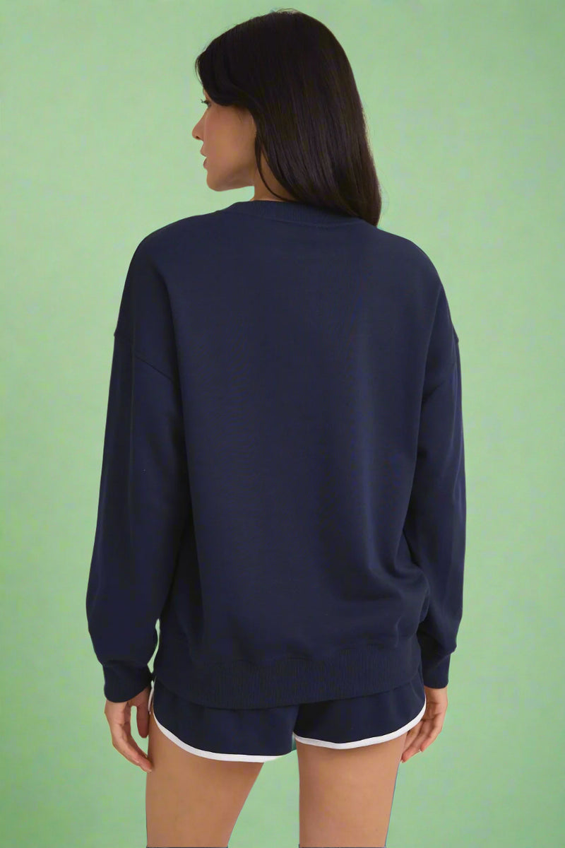 Round Neck Apres Golf Sweatshirt Navy